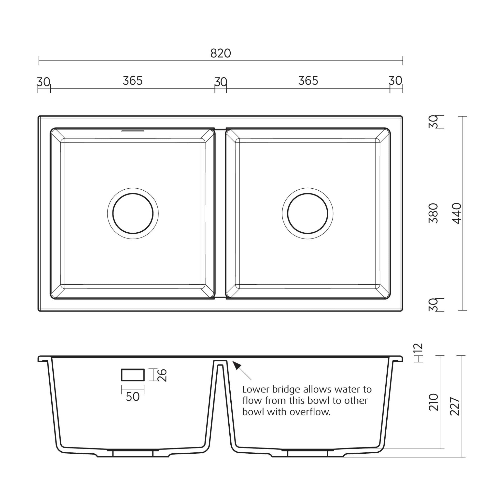 SEIMA OROS 820 DOUBLE BOWL KITCHEN SINK SILK MATTE WHITE 820MM
