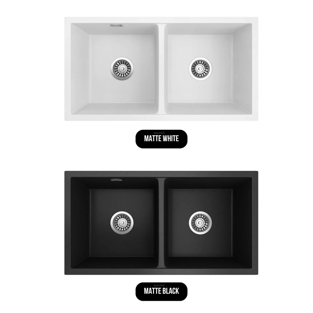 SEIMA OROS 820 DOUBLE BOWL KITCHEN SINK SILK MATTE BLACK 820MM