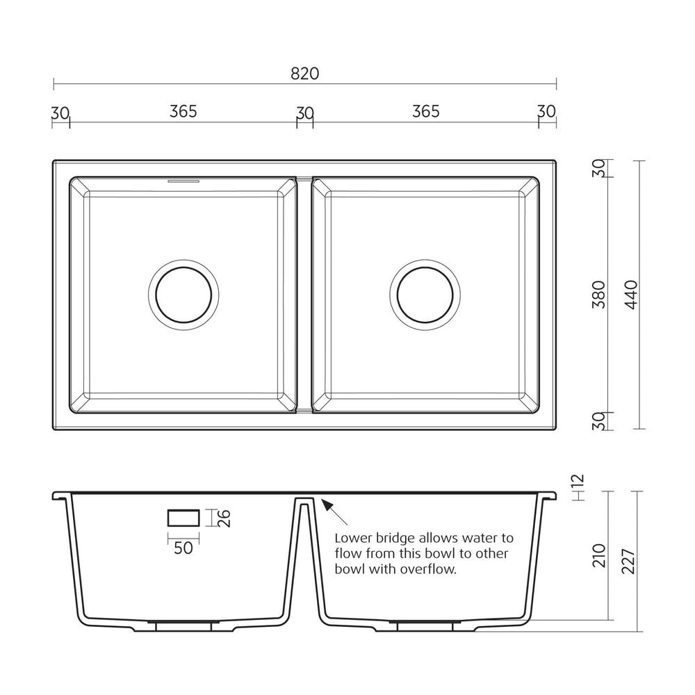 SEIMA OROS 820 DOUBLE BOWL KITCHEN SINK SILK MATTE BLACK 820MM