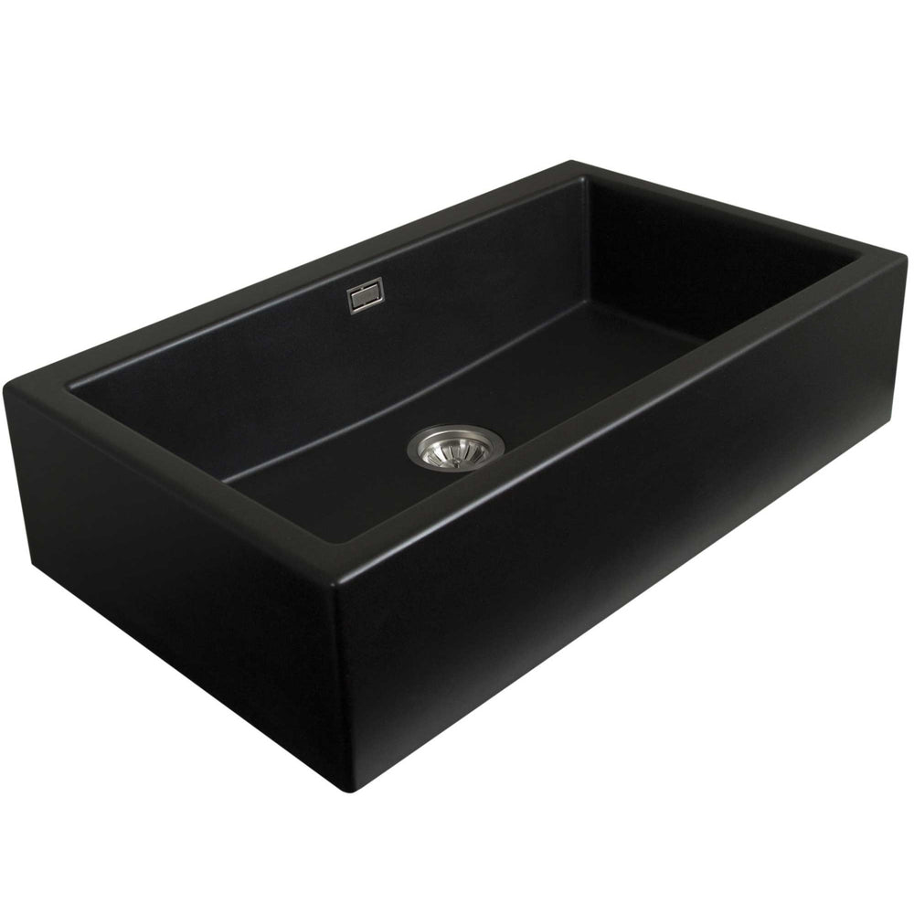 SEIMA OROS 900 SINGLE BOWL APRON FRONT KITCHEN AND LAUNDRY SINK SILK MATTE BLACK 900MM