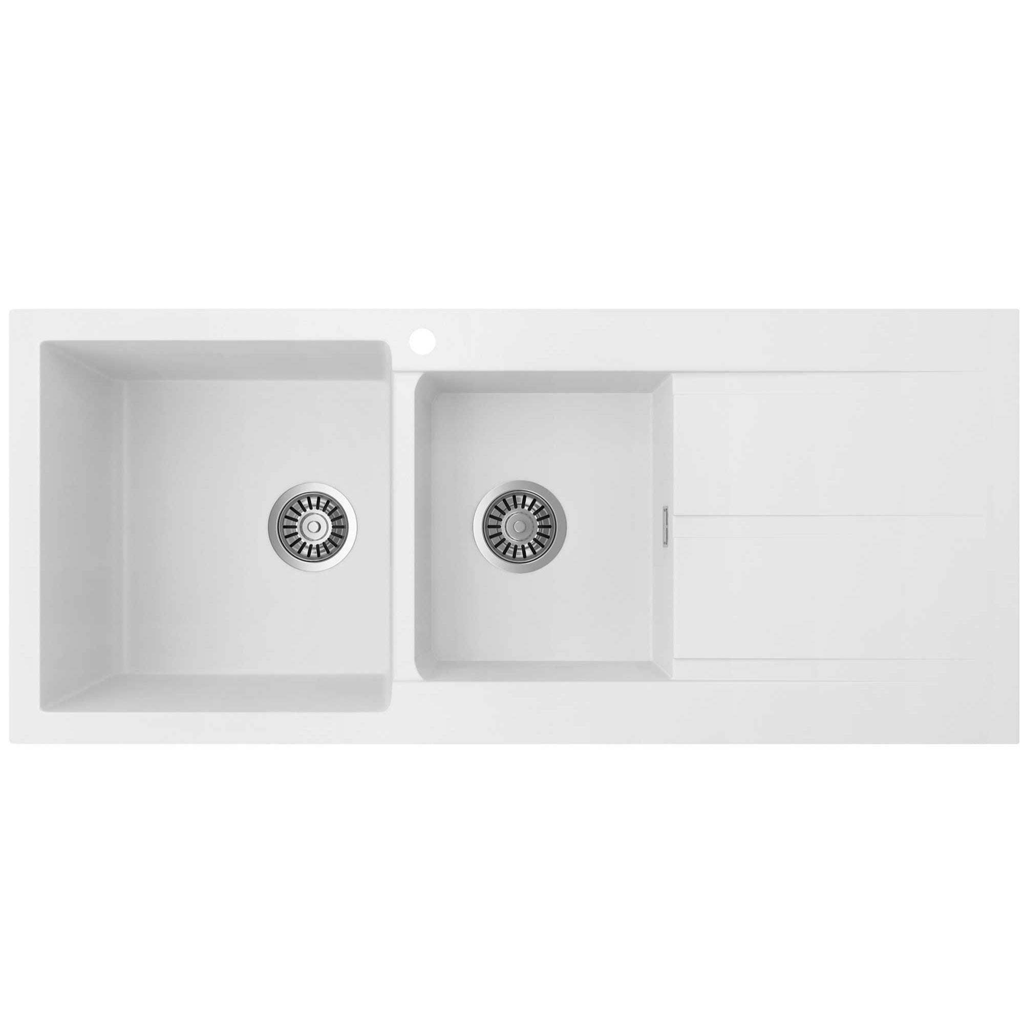 SEIMA OROS 1160 1 & 3/4 DOUBLE BOWL KITCHEN SINK WITH TAPHOLE AND DRAINER SILK MATTE WHITE 1160MM