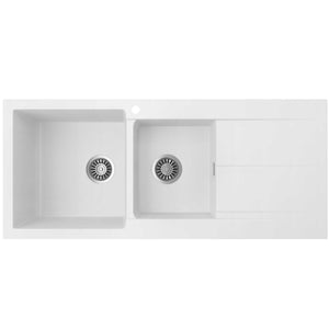 SEIMA OROS 1160 1 & 3/4 DOUBLE BOWL KITCHEN SINK WITH TAPHOLE AND DRAINER SILK MATTE WHITE 1160MM