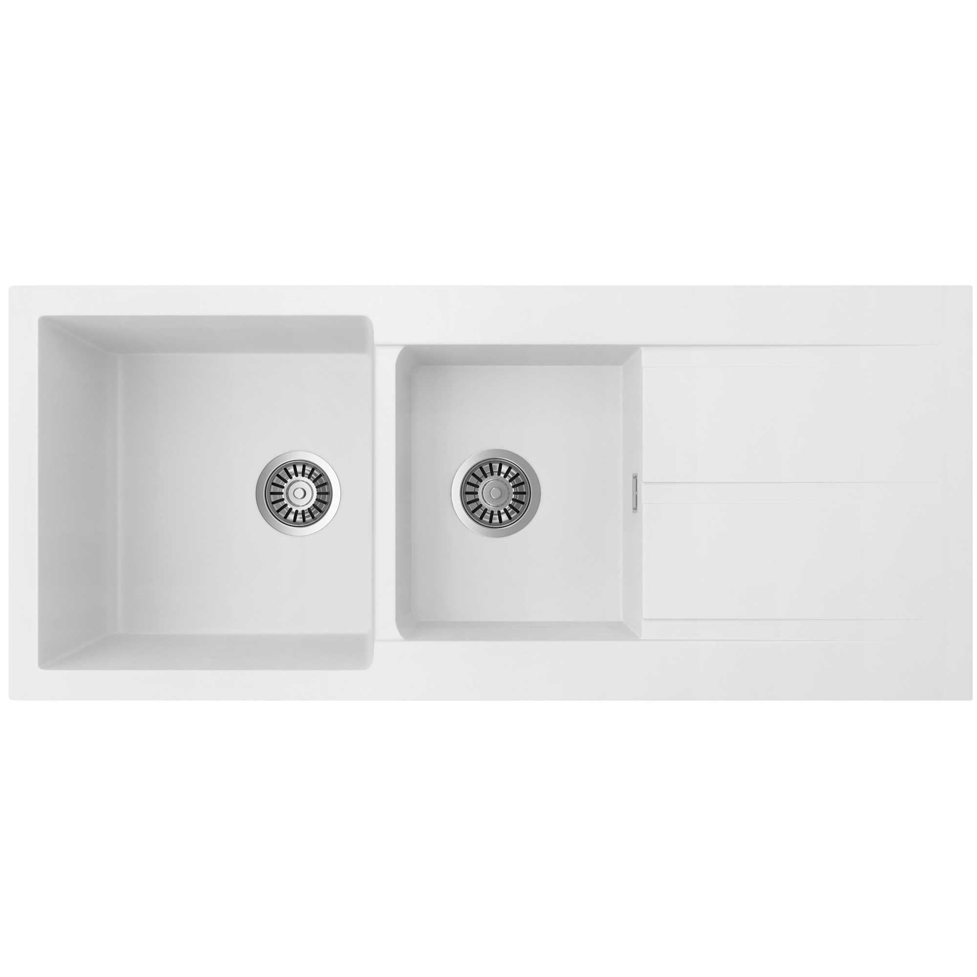 SEIMA OROS 1160 1 & 3/4 DOUBLE BOWL KITCHEN SINK WITH DRAINER SILK MATTE WHITE 1160MM