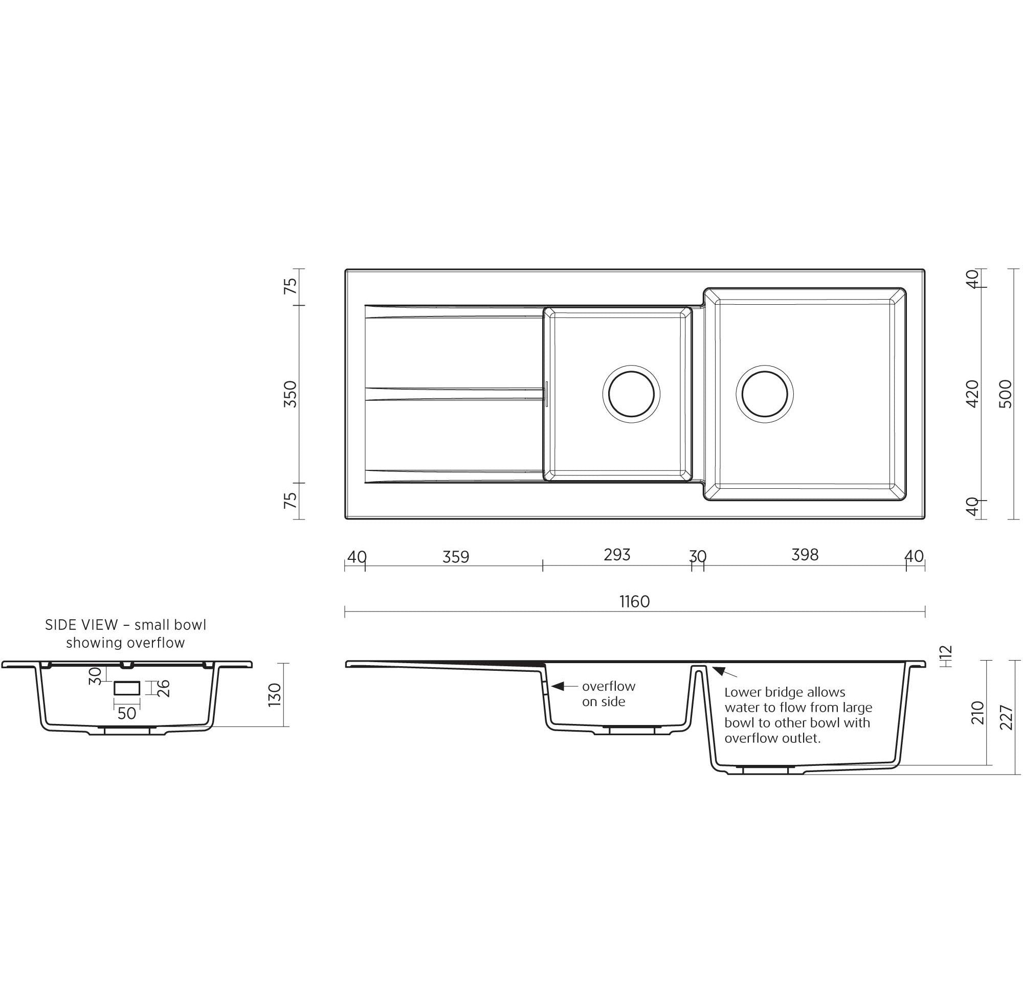 SEIMA OROS 1160 1 & 3/4 DOUBLE BOWL KITCHEN SINK WITH DRAINER SILK MATTE WHITE 1160MM