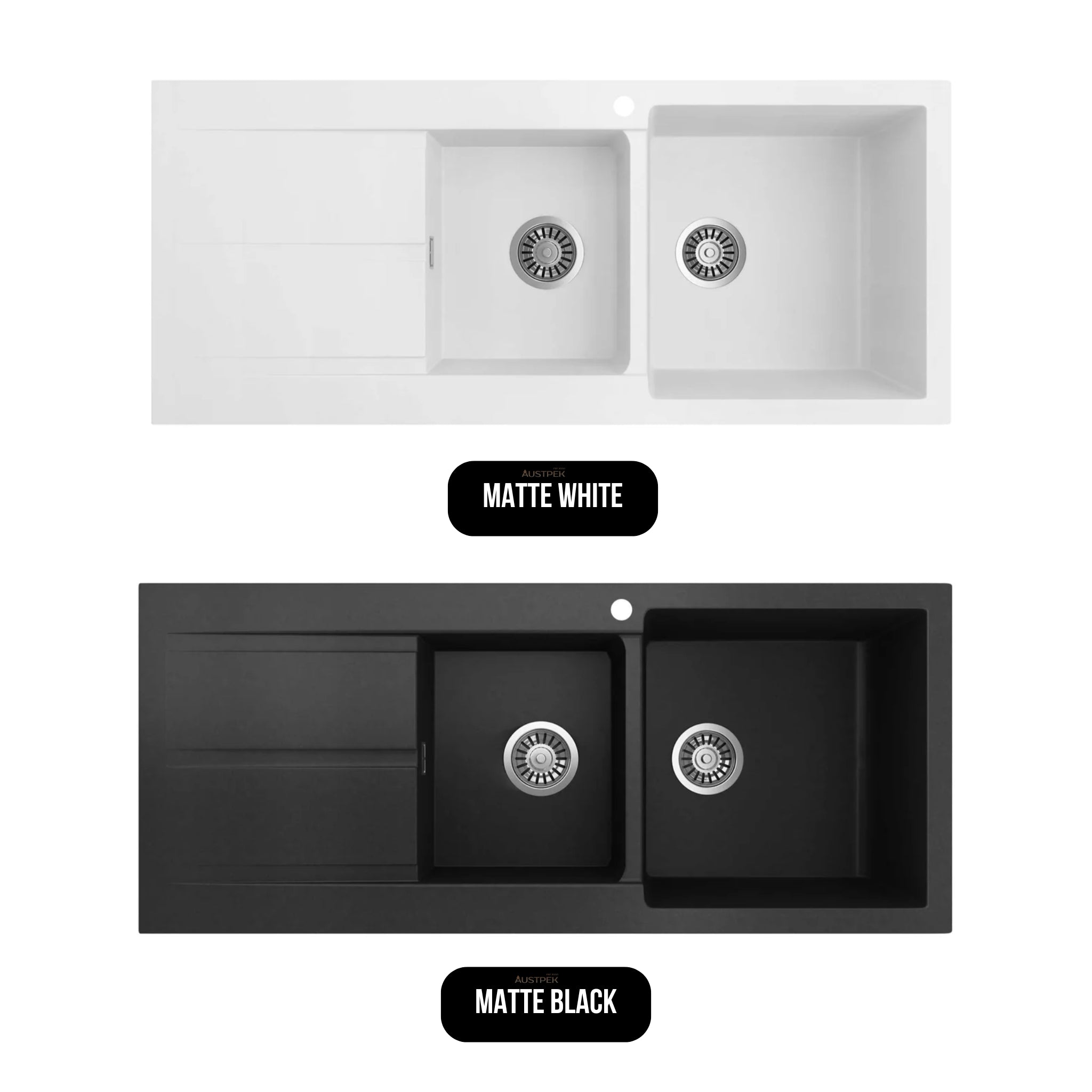 SEIMA OROS 1160 1 & 3/4 DOUBLE BOWL KITCHEN SINK WITH TAPHOLE AND DRAINER SILK MATTE BLACK 1160MM