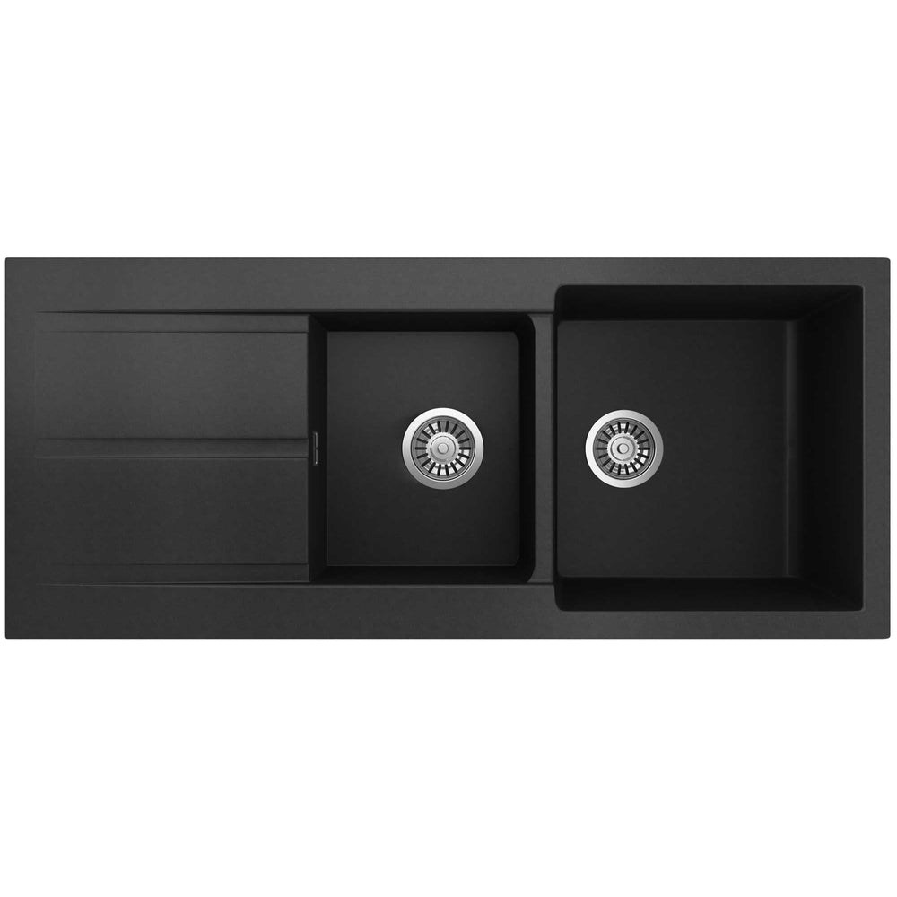 SEIMA OROS 1 & 3/4 DOUBLE BOWL KITCHEN SINK WITH DRAINER SILK MATTE BLACK 1160MM