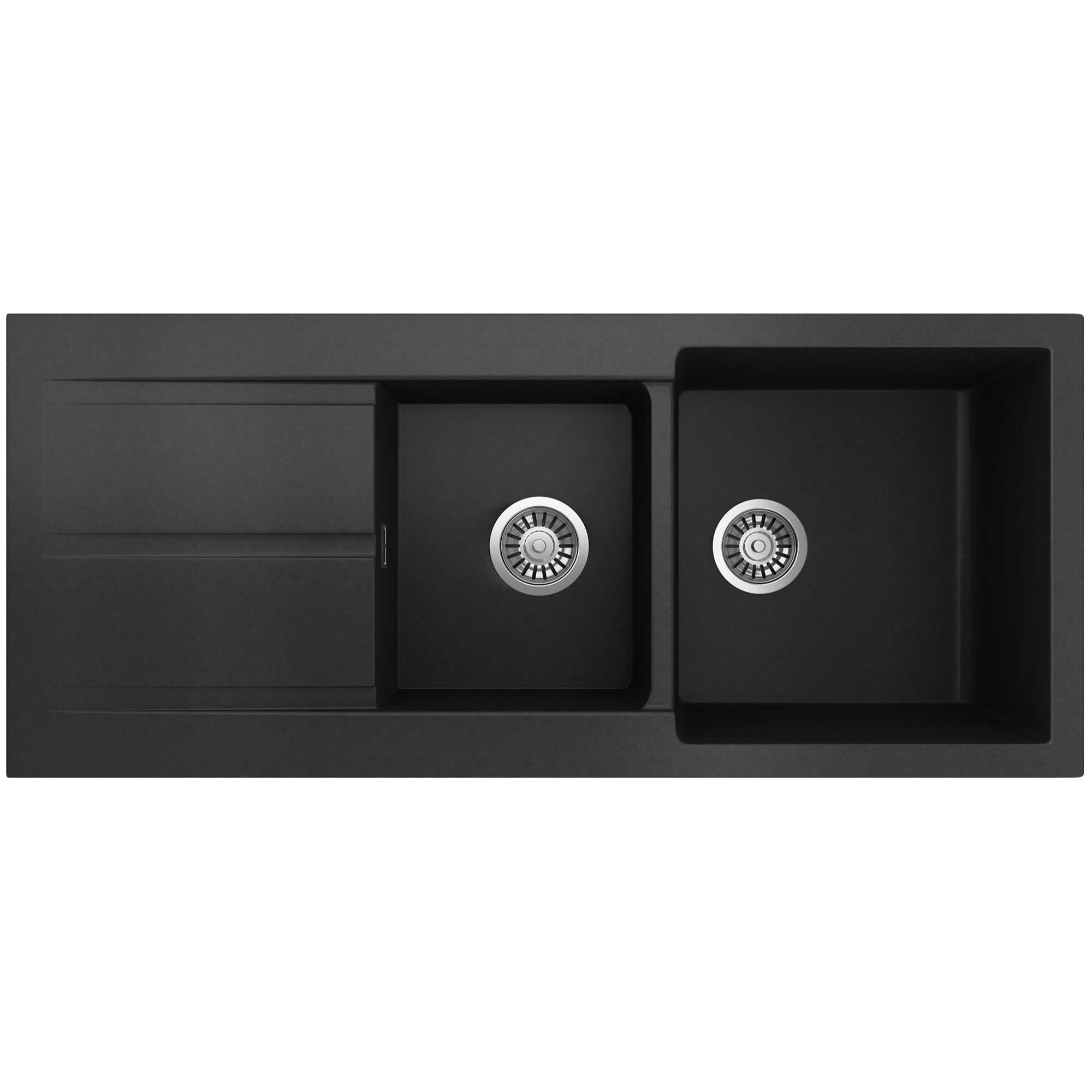 SEIMA OROS 1 & 3/4 DOUBLE BOWL KITCHEN SINK WITH DRAINER SILK MATTE BLACK 1160MM