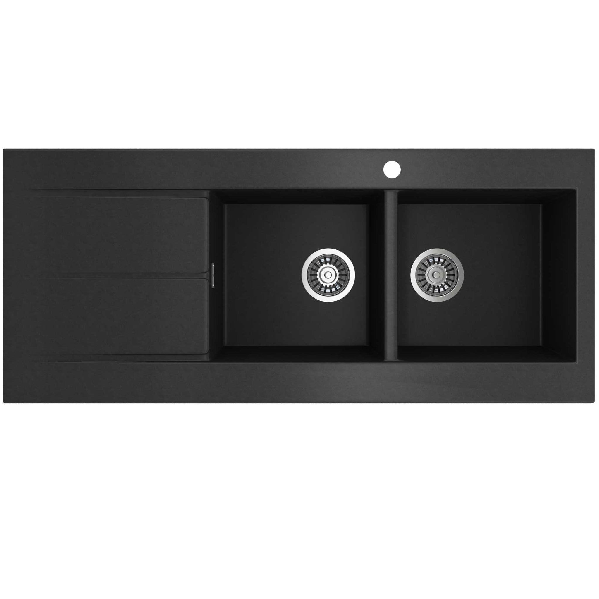 SEIMA OROS 1162 DOUBLE BOWL KITCHEN SINK WITH 1-TAPHOLE AND DRAINER SILK MATTE BLACK 1160MM