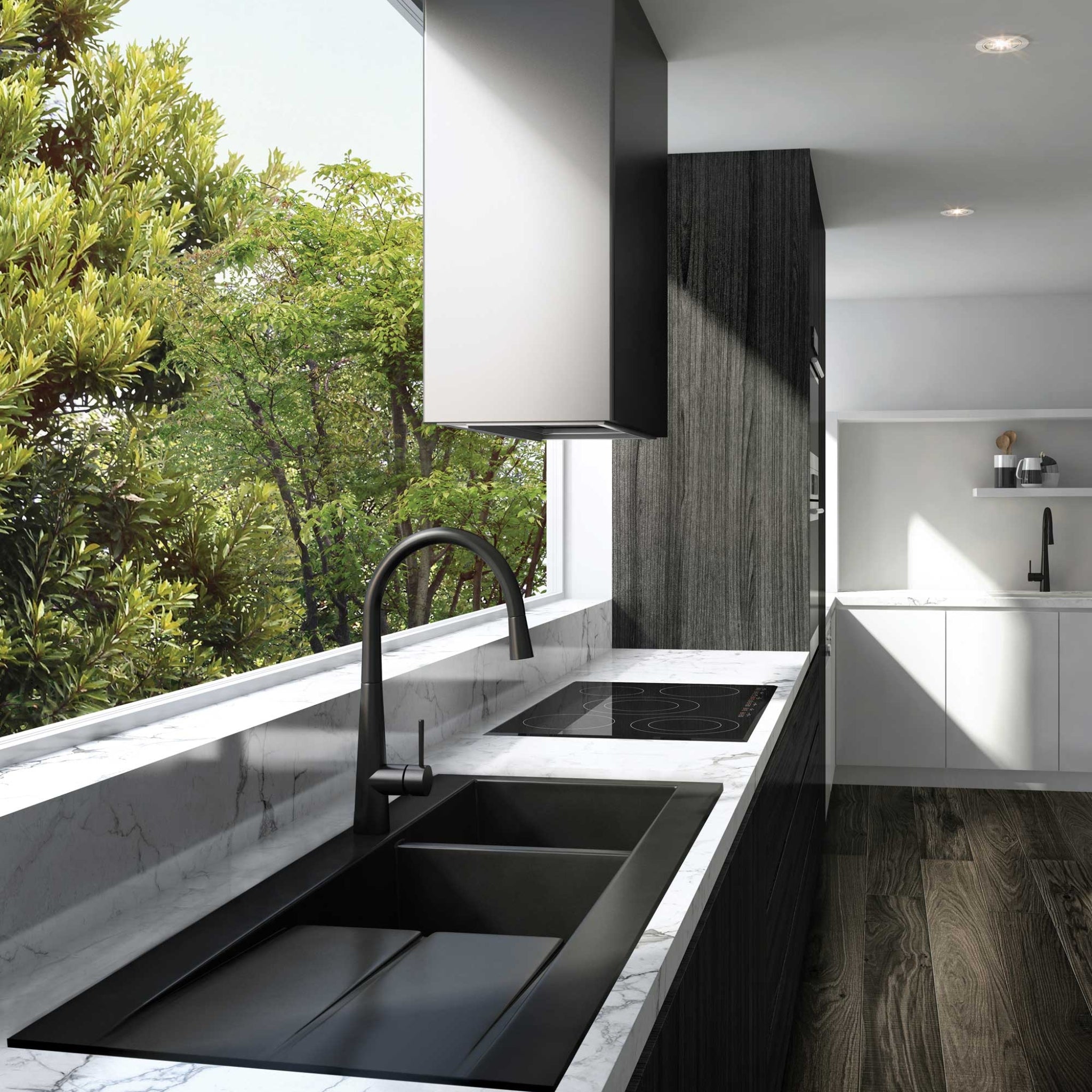 SEIMA OROS 1162 DOUBLE BOWL KITCHEN SINK WITH 1-TAPHOLE AND DRAINER SILK MATTE BLACK 1160MM