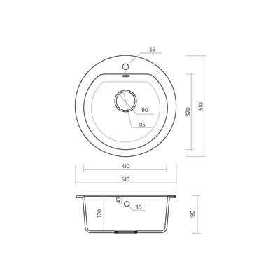 SEIMA OROS 510 SINK BOWL KITCHEN AND LAUNDRY SINK SILK MATTE BLACK 510MM