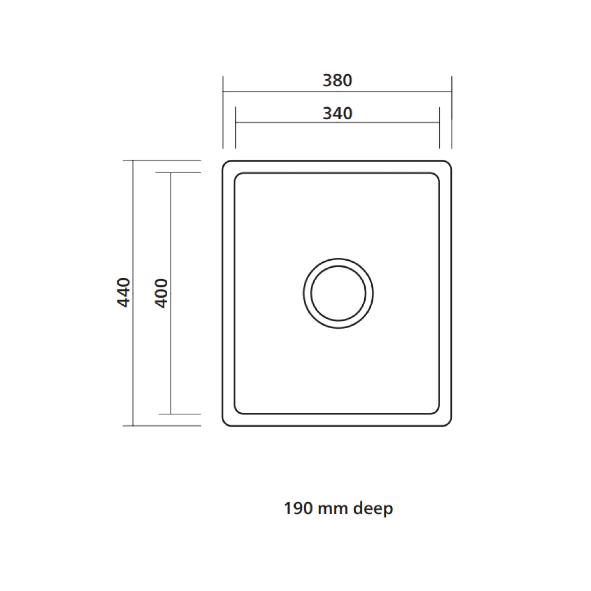 SEIMA LETO 340 SINGLE BOWL KITCHEN SINK STAINLESS STEEL 380MM