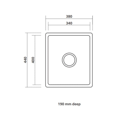 SEIMA LETO 340 SINGLE BOWL KITCHEN SINK STAINLESS STEEL 380MM