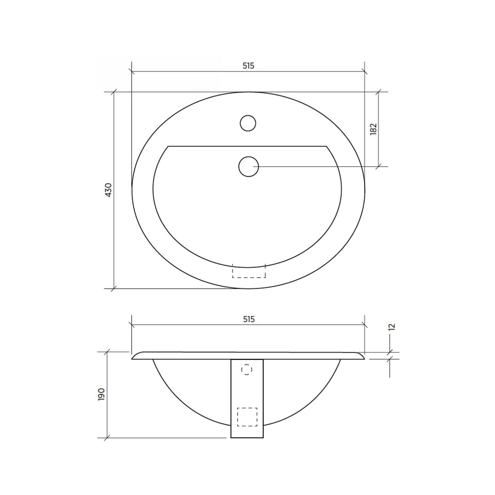 SEIMA CHIOS 201 INSET BASIN WITH TAPHOLE & OVERFLOW GLOSS WHITE 515MM
