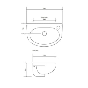 SEIMA CHIOS 512 WALL HUNG BASIN WITH OVERFLOW GLOSS WHITE 385MM