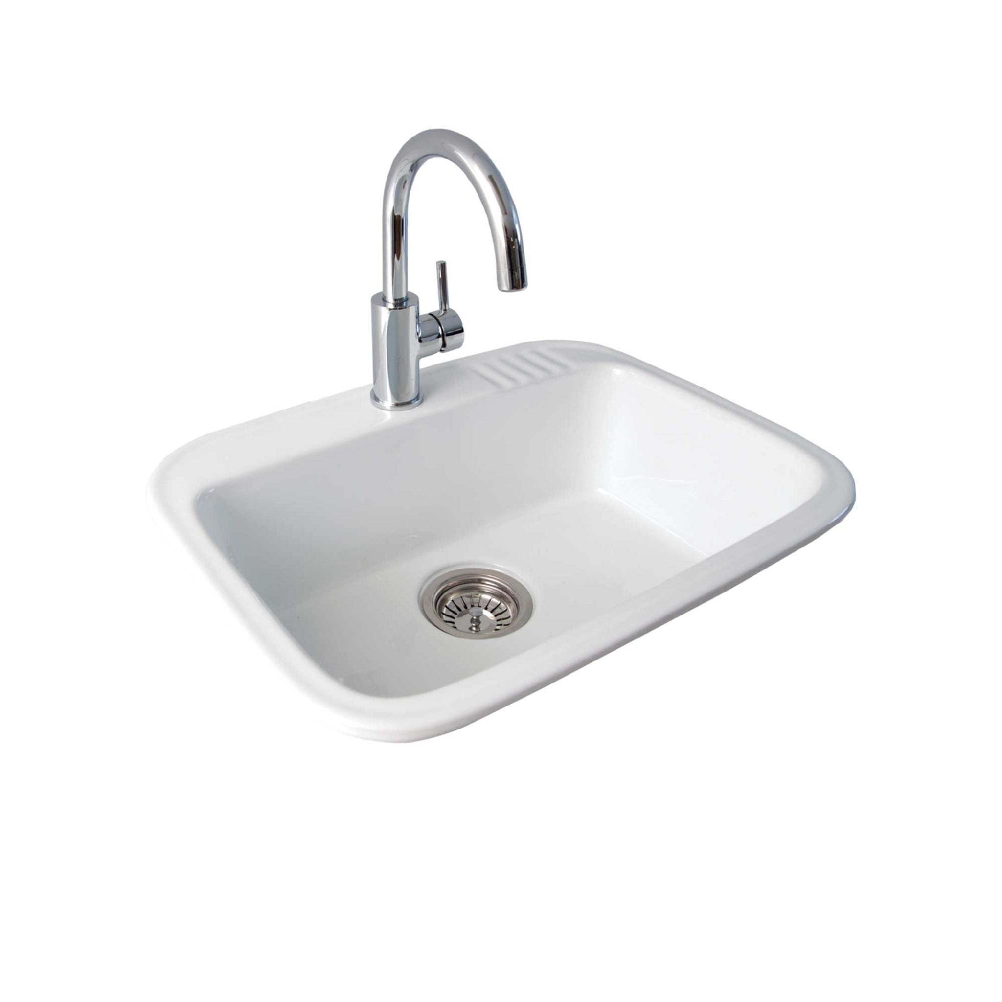 SEIMA EVA 600 SINGLE BOWL LAUNDRY SINK WITH TAPHOLE AND OVERFLOW GLOSS WHITE 590MM