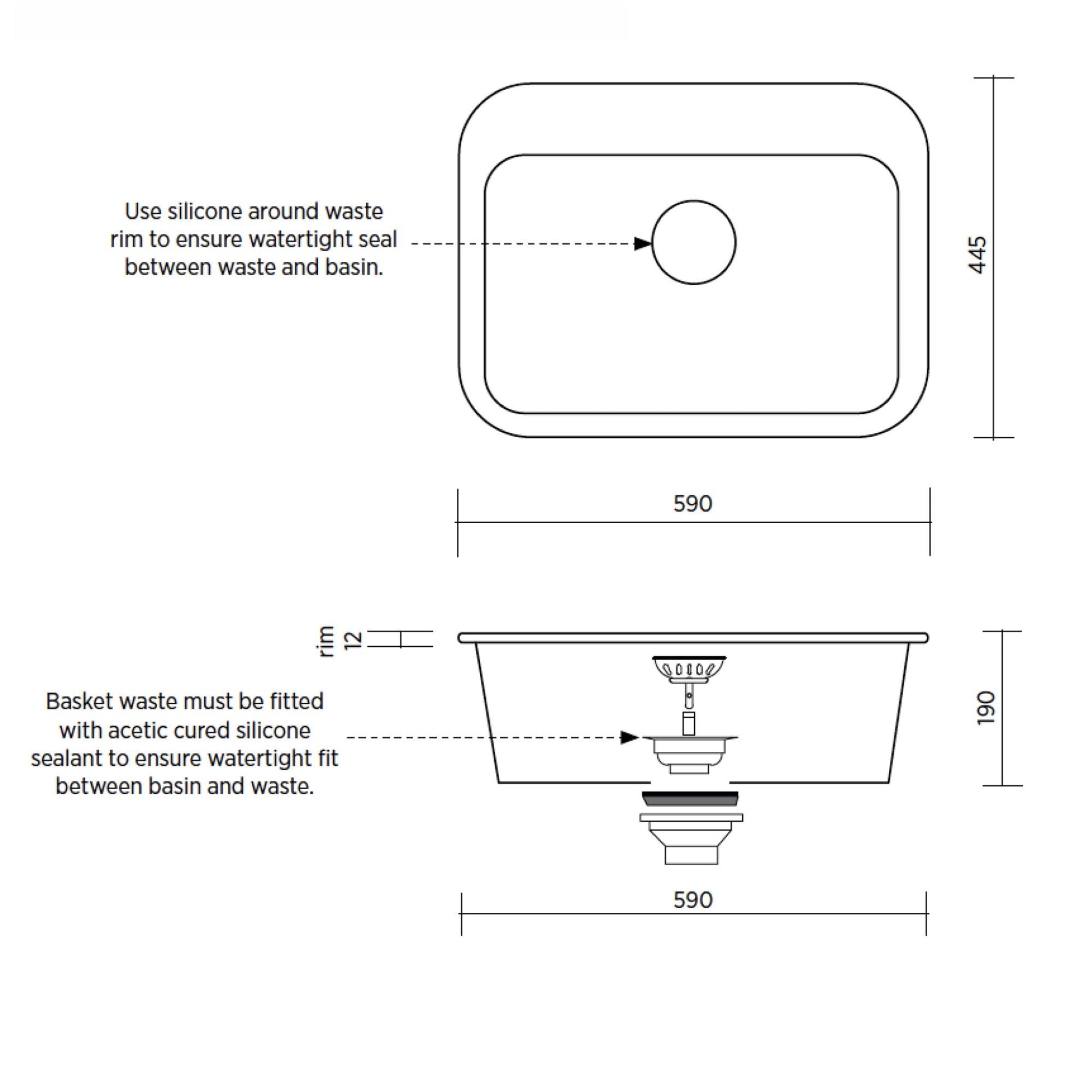 SEIMA EVA 600 SINGLE BOWL LAUNDRY SINK WITH TAPHOLE AND OVERFLOW GLOSS WHITE 590MM