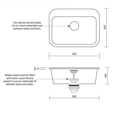 SEIMA EVA 600 SINGLE BOWL LAUNDRY SINK GLOSS WHITE 590MM