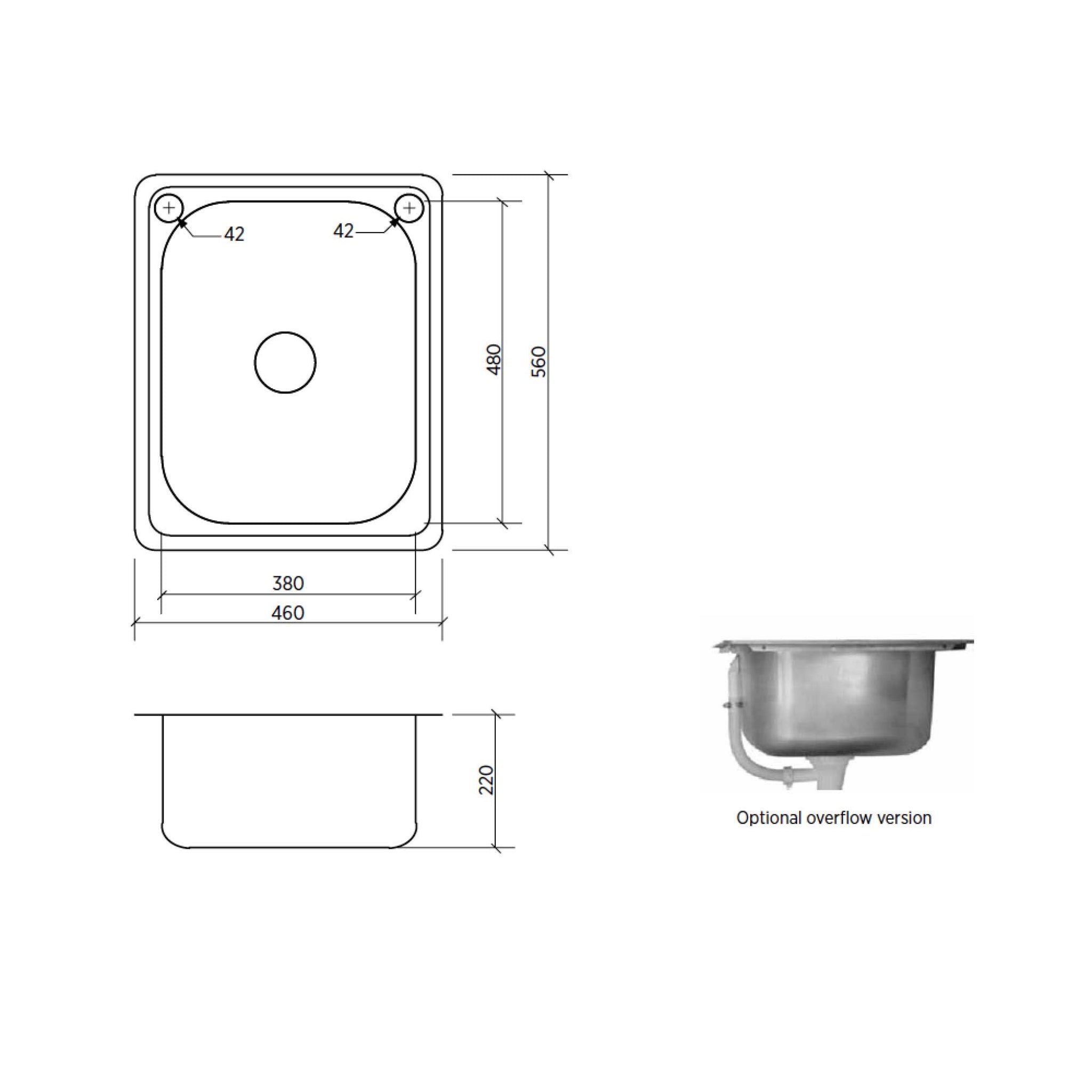 SEIMA ACERO 006 SINGLE BOWL LAUNDRY SINK WITH OVERFLOW STAINLESS STEEL 460MM
