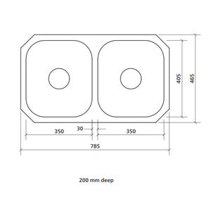 SEIMA ACERO 201 DOUBLE BOWL UNDERMOUNT KITCHEN SINK STAINLESS STEEL 785MM