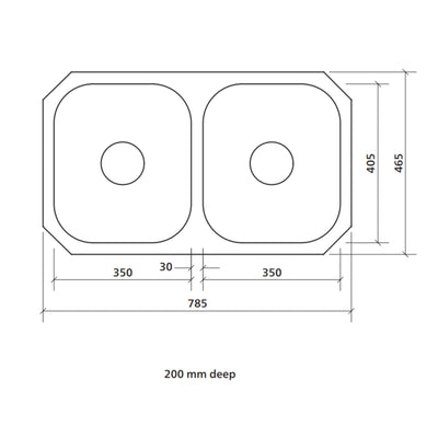 SEIMA ACERO 201 DOUBLE BOWL UNDERMOUNT KITCHEN SINK STAINLESS STEEL 785MM