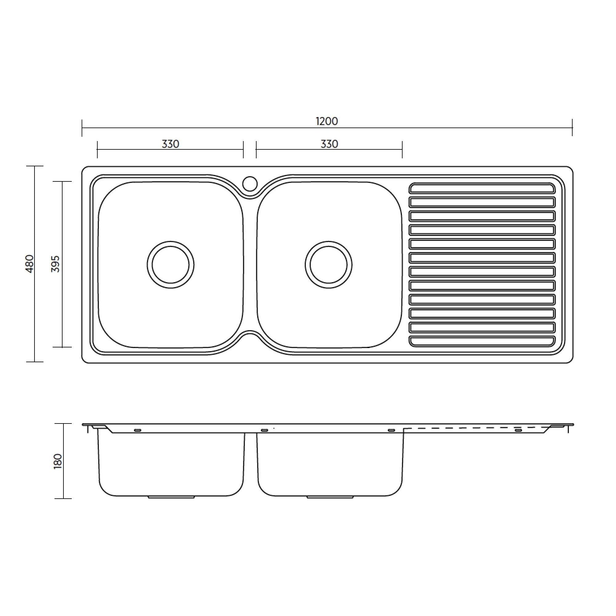 SEIMA ACERO 1200 DOUBLE BOWL KITCHEN SINK WITH DRAINER STAINLESS STEEL 1200MM