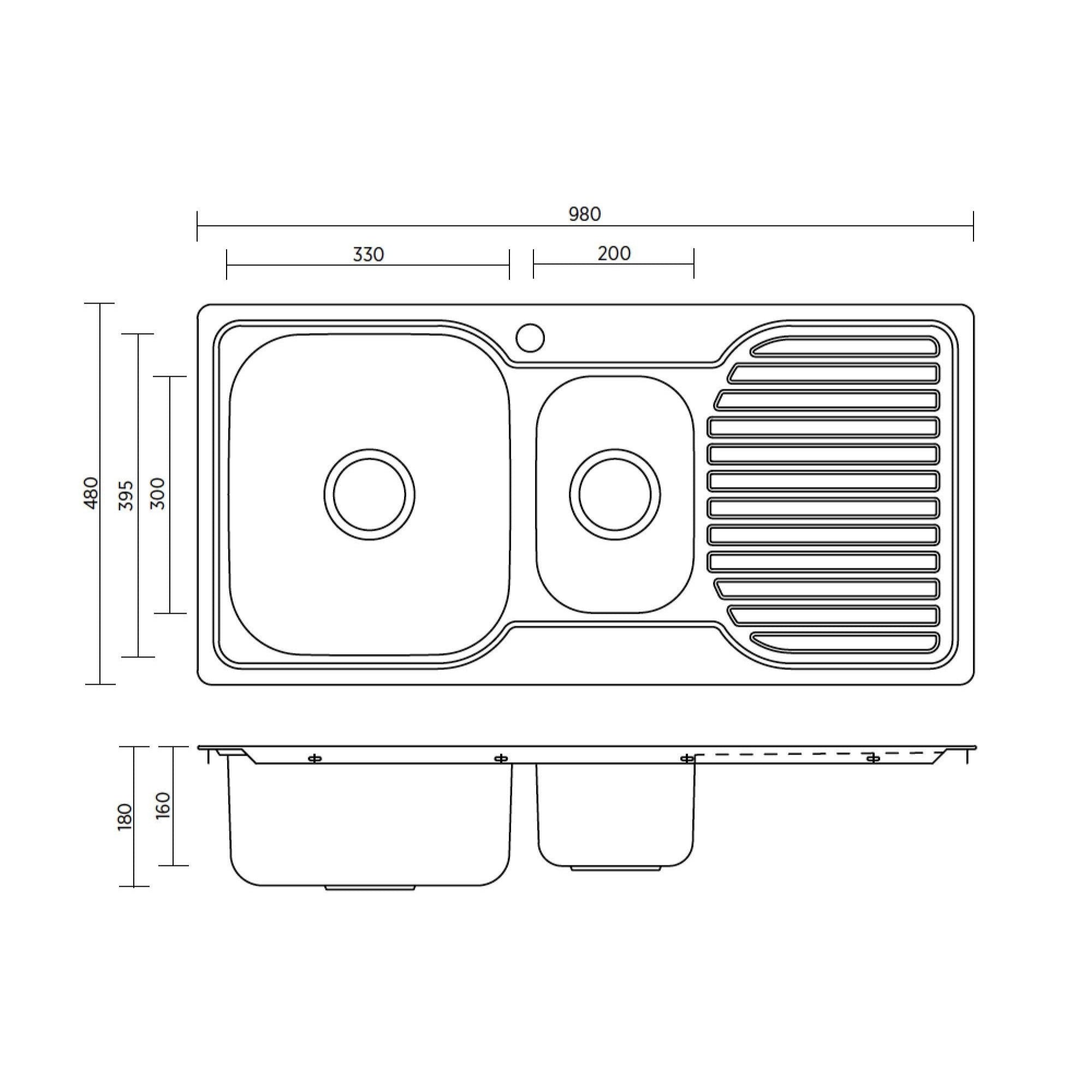 SEIMA ACERO 980 1 & 1/2 BOWL KITCHEN SINK WITH DRAINER STAINLESS STEEL 980MM