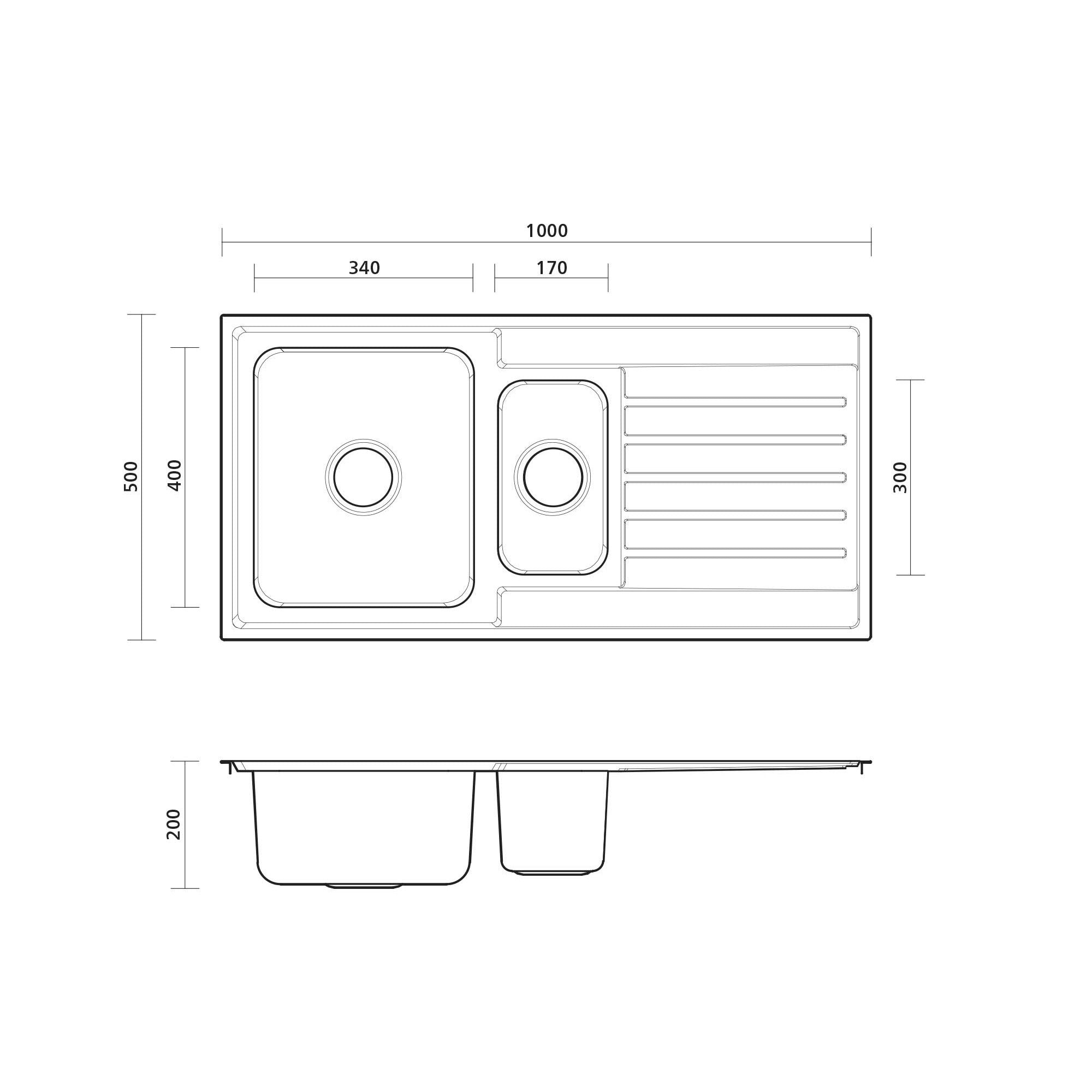 SEIMA KUBIC 150 1 & 1/2 BOWL KITCHEN SINK WITH DRAINER STAINLESS STEEL 1000MM