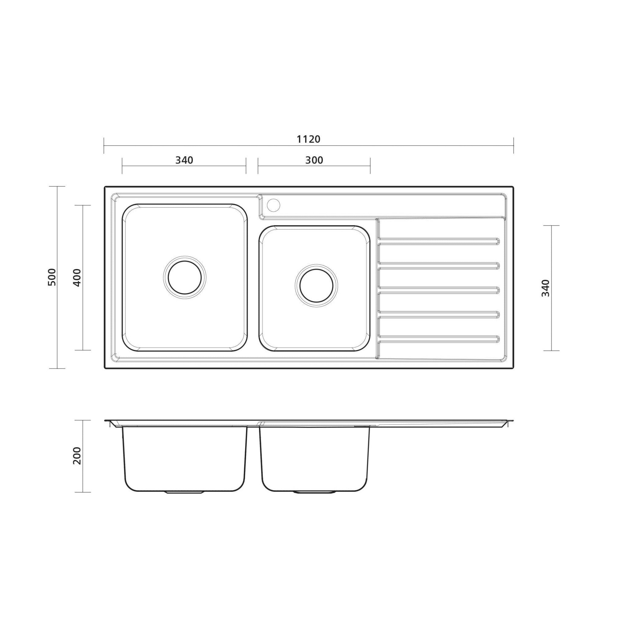 SEIMA KUBIC 175 1 & 3/4 BOWL KITCHEN SINK WITH DRAINER STAINLESS STEEL 1120MM