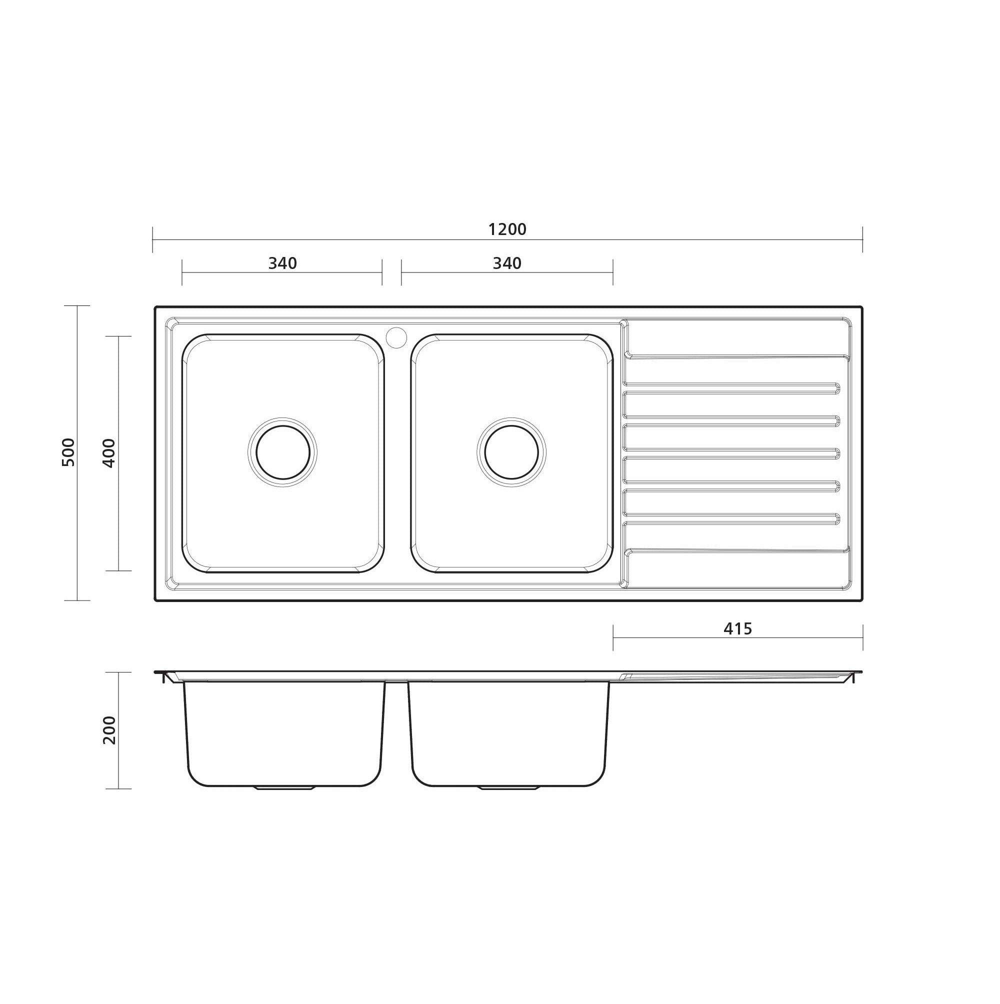 SEIMA KUBIC 200 DOUBLE BOWL KITCHEN SINK WITH DRAINER STAINLESS STEEL 1200MM
