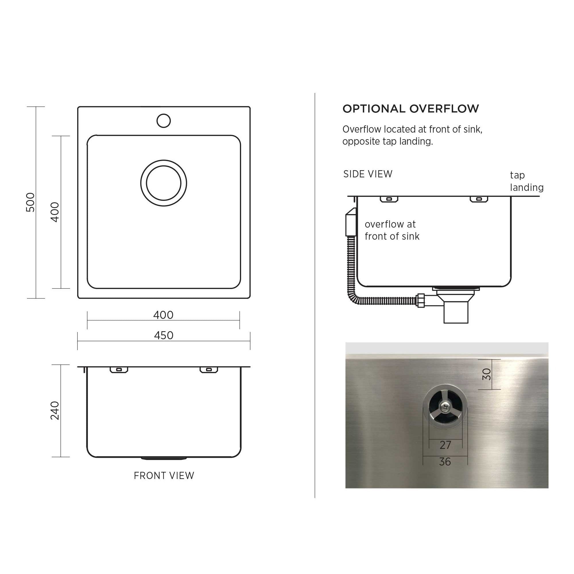 SEIMA KUBIC DEEP 450 SINGLE BOWL KITCHEN AND LAUNDRY SINK STAINLESS STEEL 450MM