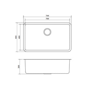 SEIMA KUBIC 700 SINGLE BOWL KITCHEN AND LAUNDRY SINK STAINLESS STEEL 744MM
