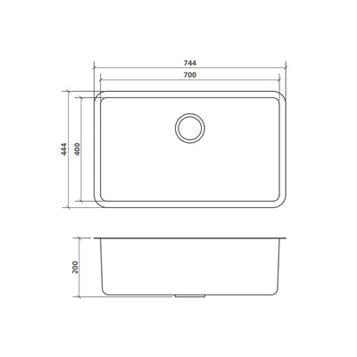 SEIMA KUBIC 700 SINGLE BOWL KITCHEN AND LAUNDRY SINK STAINLESS STEEL 744MM