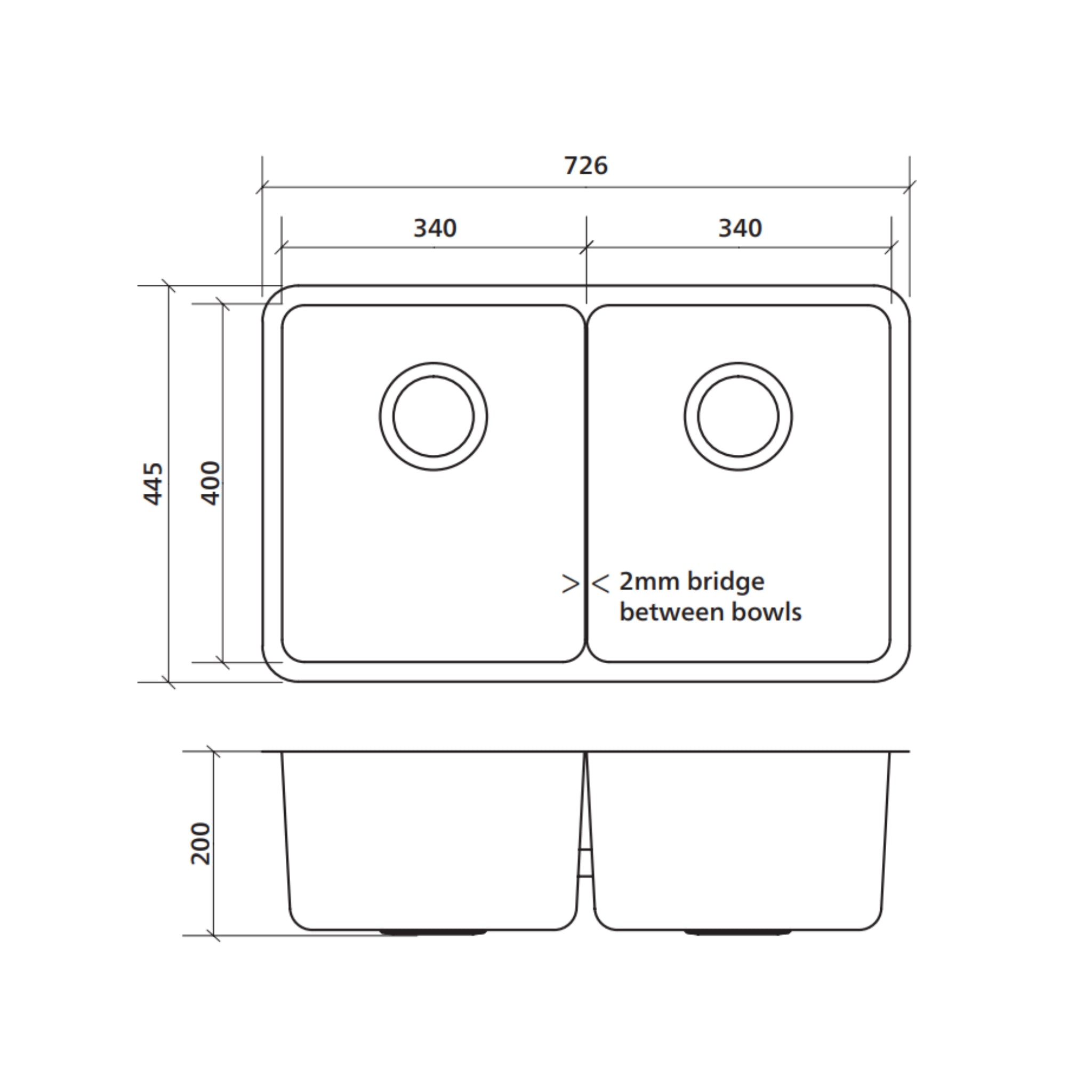 SEIMA KUBIC 726 BLADE DOUBLE BOWL KITCHEN SINK STAINLESS STEEL 726MM