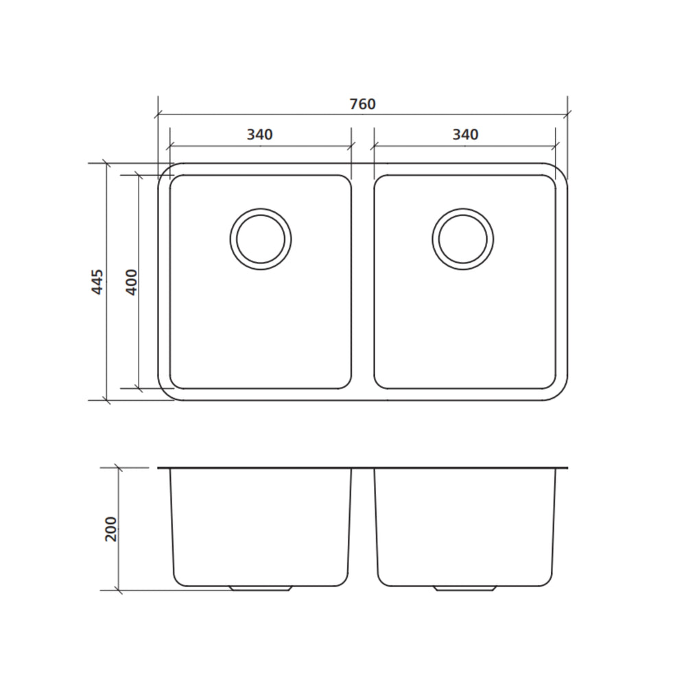 SEIMA KUBIC 768 DOUBLE BOWL KITCHEN SINK STAINLESS STEEL 760MM