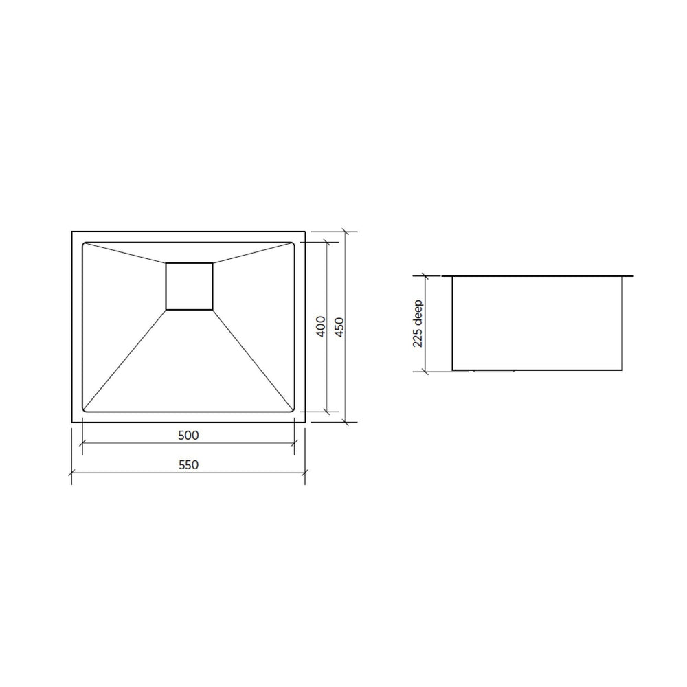 SEIMA TETRA 550 SINGLE BOWL KITCHEN AND LAUNDRY SINK STAINLESS STEEL 550MM