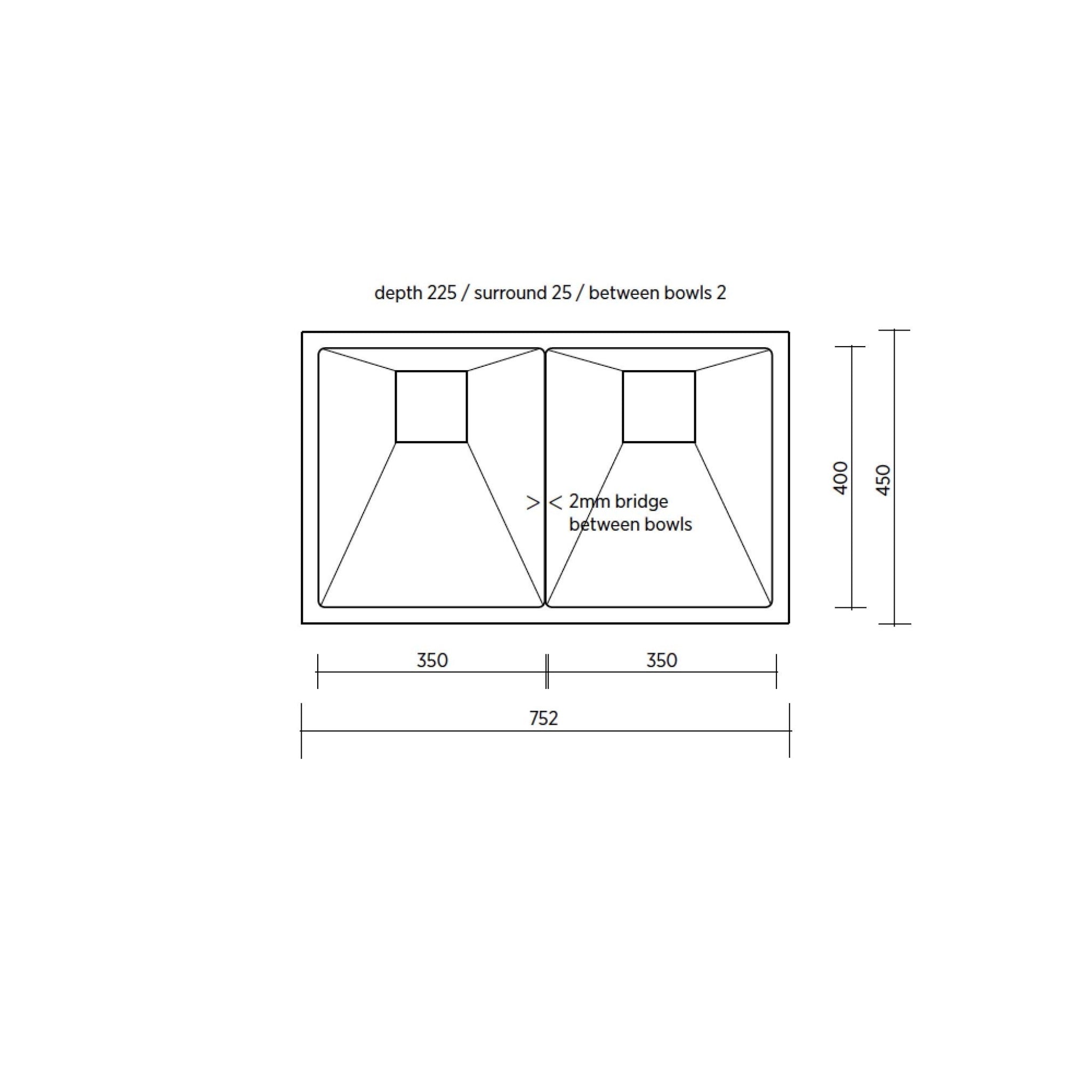 SEIMA TETRA 750 BLADE DOUBLE BOWL KITCHEN SINK STAINLESS STEEL 752MM