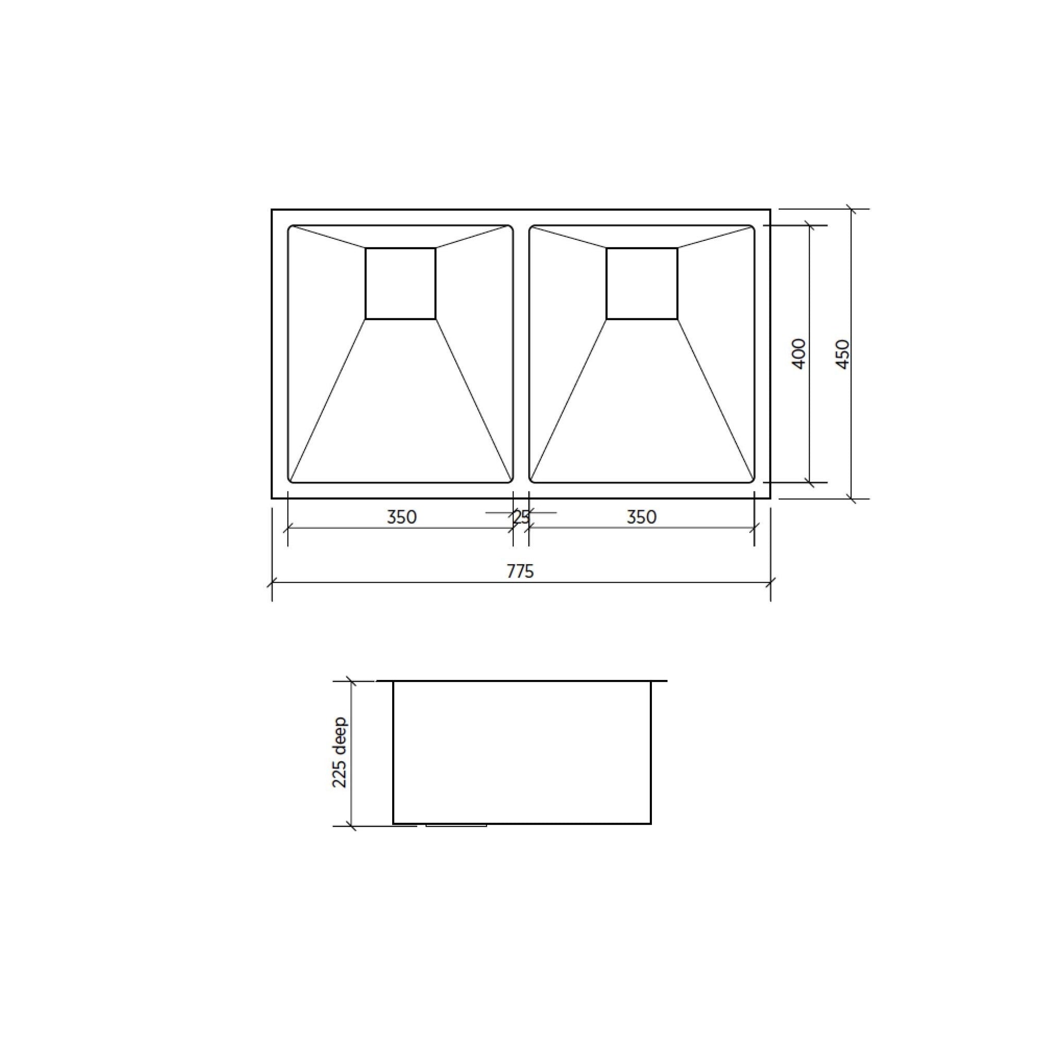 SEIMA TETRA 775 DOUBLE BOWL KITCHEN SINK STAINLESS STEEL 775MM