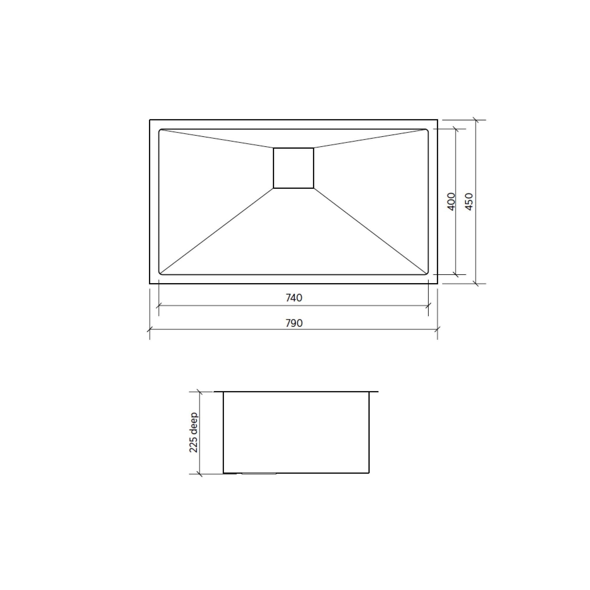 SEIMA TETRA 790 SINGLE BOWL KITCHEN AND LAUNDRY SINK STAINLESS STEEL 790MM