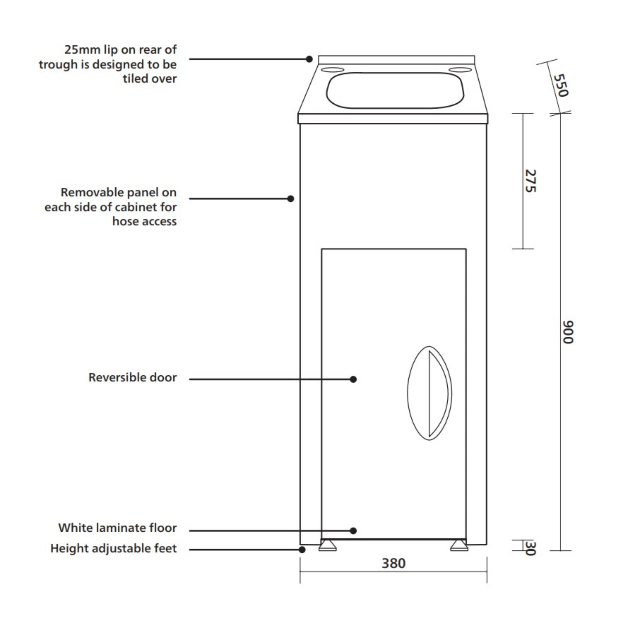 SEIMA TILOS 380 LAUNDRY CABINET WITH STAINLESS STEEL TUB WHITE 380MM