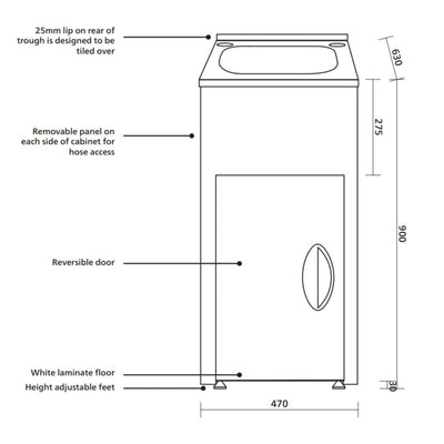 SEIMA TILOS 470 LAUNDRY CABINET WITH STAINLESS STEEL TUB WHITE 470MM