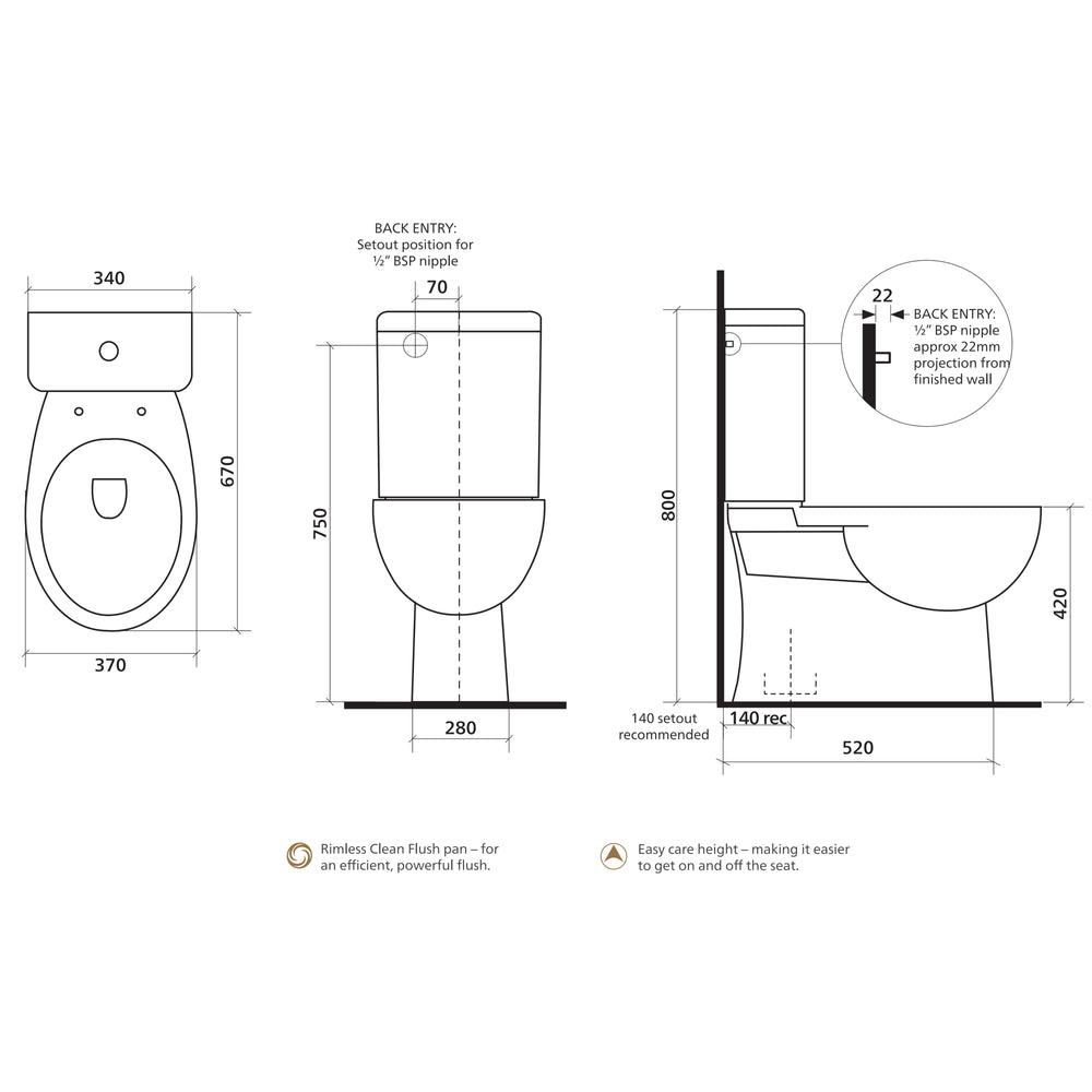 SEIMA CHIOS RIMLESS CLOSE COUPLED TOILET SUITE GLOSS WHITE