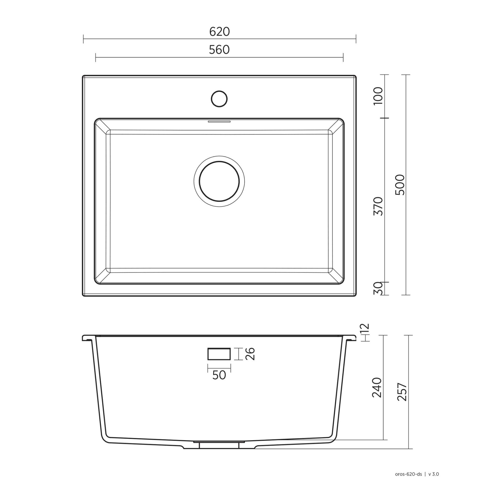 SEIMA OROS 620 SINGLE BOWL KITCHEN AND LAUNDRY SINK SILK MATTE BLACK 620MM