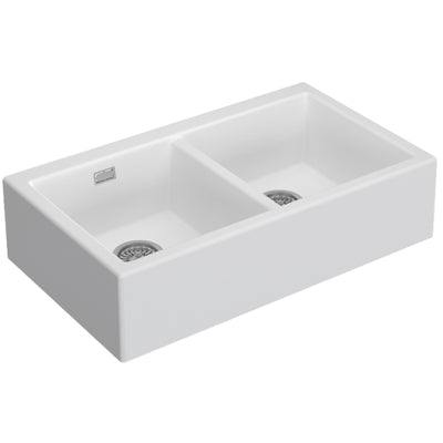 SEIMA OROS 902 DOUBLE BOWL APRON FRONT KITCHEN AND LAUNDRY SINK SILK MATTE WHITE 900MM