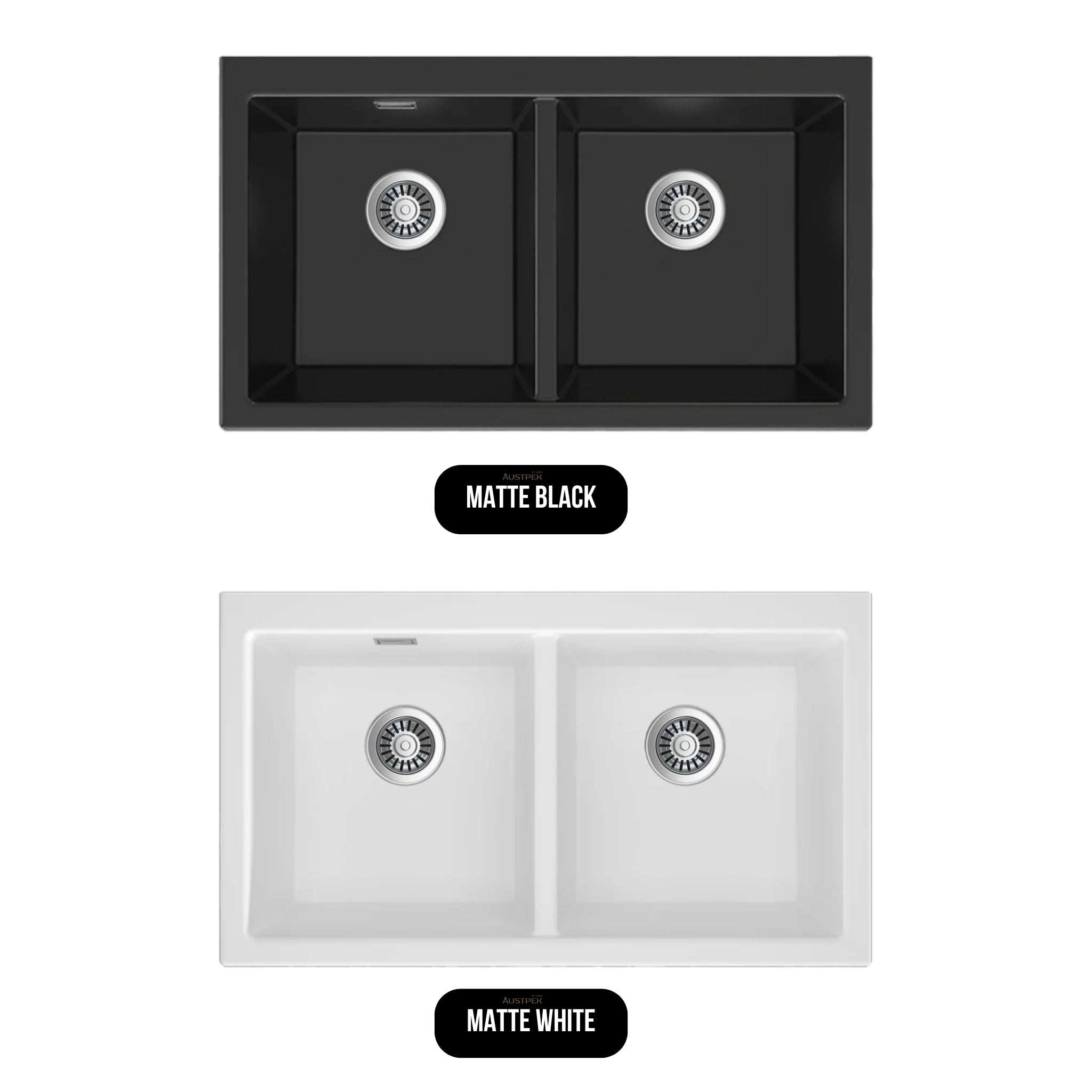 SEIMA OROS 902 DOUBLE BOWL APRON FRONT KITCHEN AND LAUNDRY SINK SILK MATTE BLACK 900MM