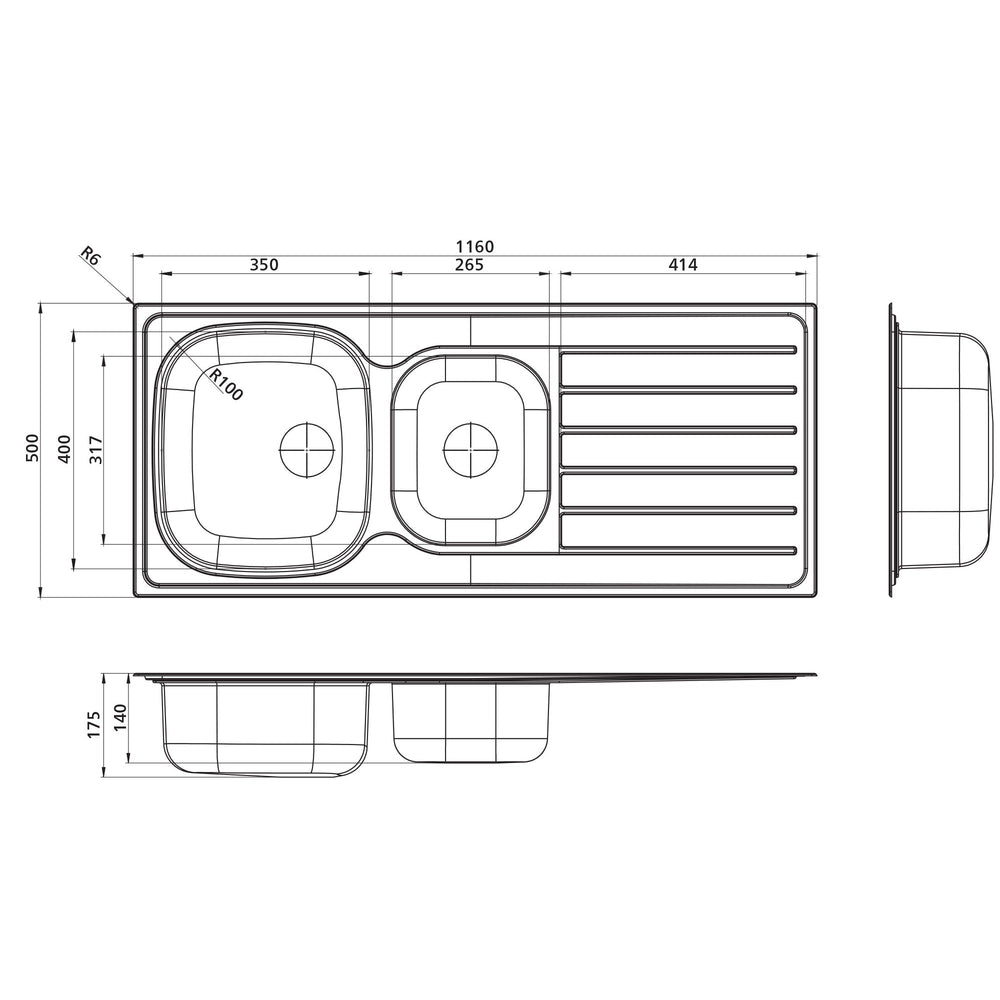 SEIMA ACERO 1160 1 & 3/4 BOWL KITCHEN SINK WITH DRAINER STAINLESS STEEL 1160MM