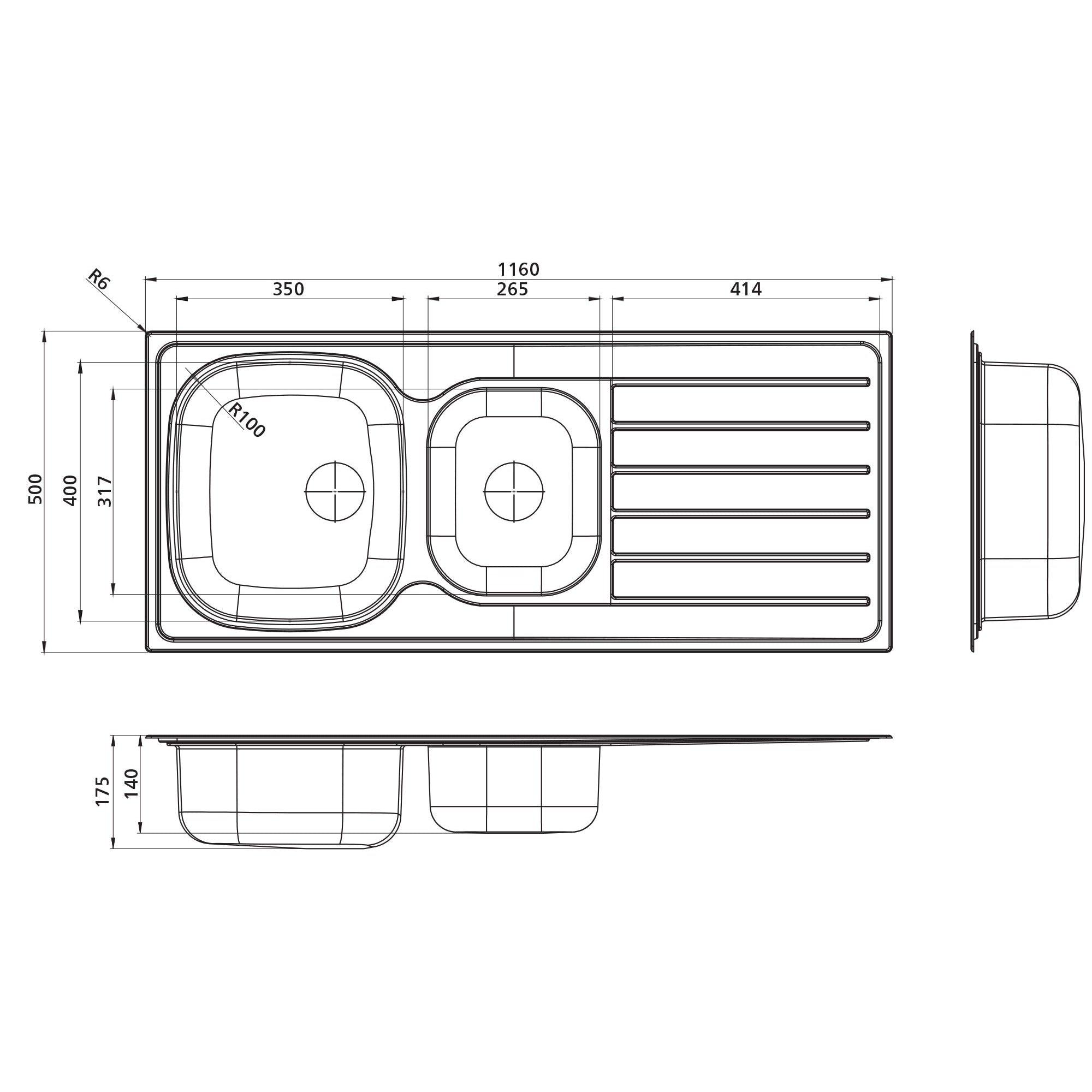 SEIMA ACERO 1160 1 & 3/4 BOWL KITCHEN SINK WITH DRAINER STAINLESS STEEL 1160MM
