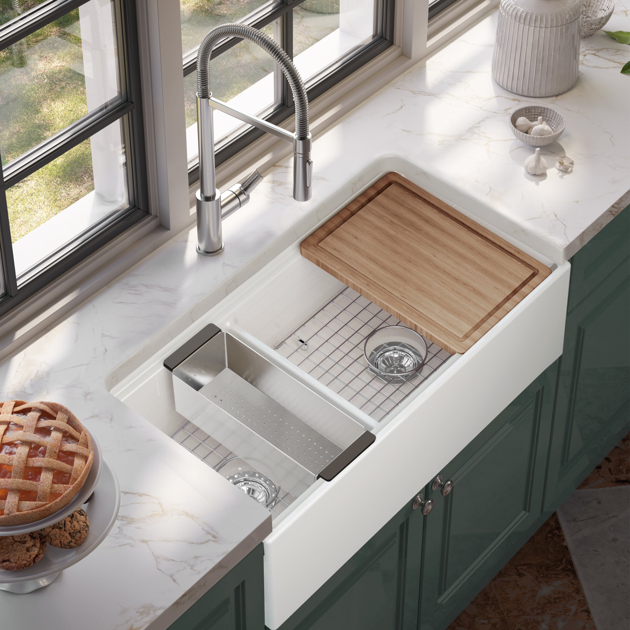 SEIMA ODESSA 922 DOUBLE BOWL APRON FRONT KITCHEN AND LAUNDRY SINK GLOSS WHITE 915MM