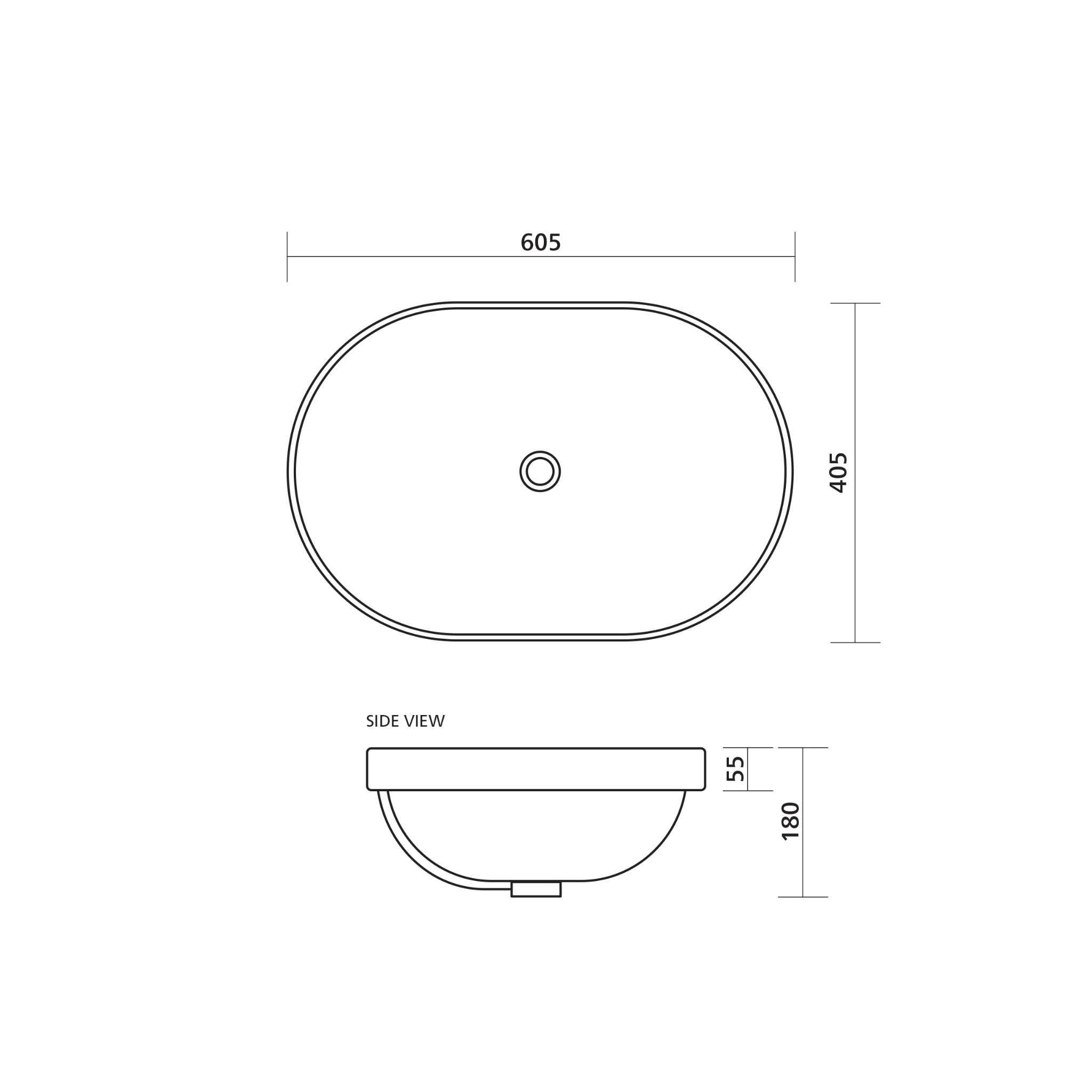 SEIMA ARKO 605 SEMI-INSET BASIN WITH OVERFLOW GLOSS WHITE 605MM