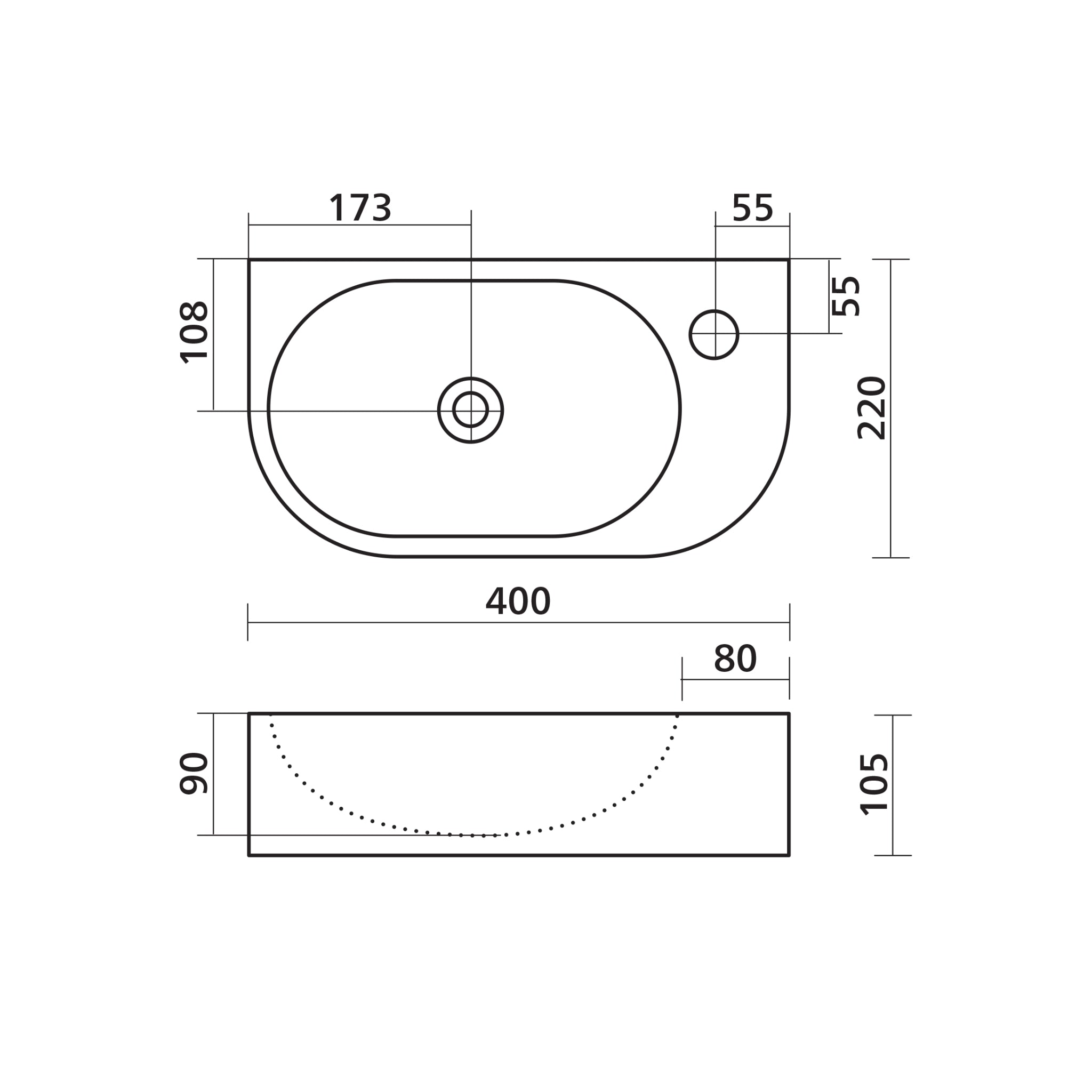 SEIMA ARKO 485 WALL HUNG BASIN WITH TAPHOLE SILK MATTE WHITE 400MM