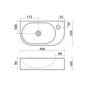 SEIMA ARKO 485 WALL HUNG BASIN WITH TAPHOLE SILK MATTE WHITE 400MM